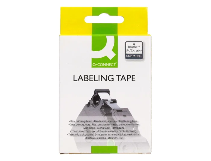Q-connect Cinta TZE-211 Blanco y Negro 6mm x 8m para Rotuladoras Brother - Consumible de Etiquetado para Oficina, Taller y Tienda