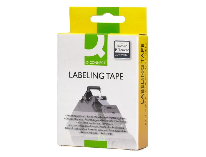 Q-connect Cinta TZE-211 Blanco y Negro 6mm x 8m para Rotuladoras Brother - Consumible de Etiquetado para Oficina, Taller y Tienda