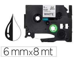 Q-connect Cinta TZE-211 Blanco y Negro 6mm x 8m para Rotuladoras Brother - Consumible de Etiquetado para Oficina, Taller y Tienda