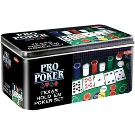 Tactic Todo en 1 Caja de Metal Propoker - Juego de Póker con 2 Juegos de Cartas, Ficha Crupier, 5 Dados y Tapete