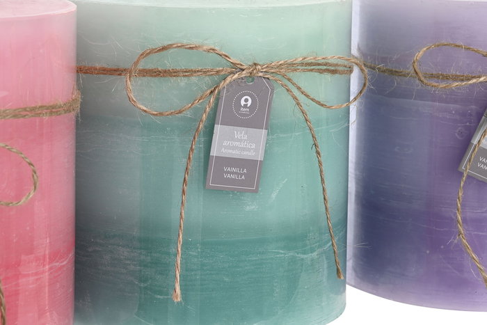 DKD Home Decor Vela Basicos Lila Rosa 15 x 15 x 15 cm (3 Unidades)