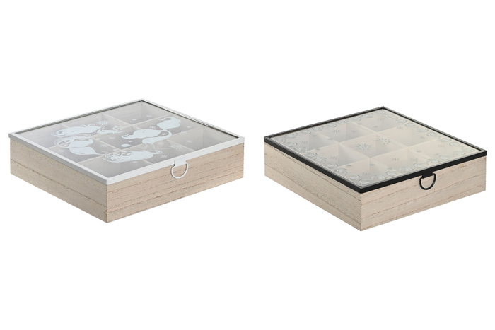 DKD Home Decor Caja Infusiones Atlantico Stella Maris, Azul Blanco, MDF, Cristal, Metal, 24 x 6.5 x 24 cm DKD Home Decor Caja Infusiones Atlantico Stella Maris, Azul Blanco, MDF, Cristal, Metal, 24 x 6.5 x 24 cm