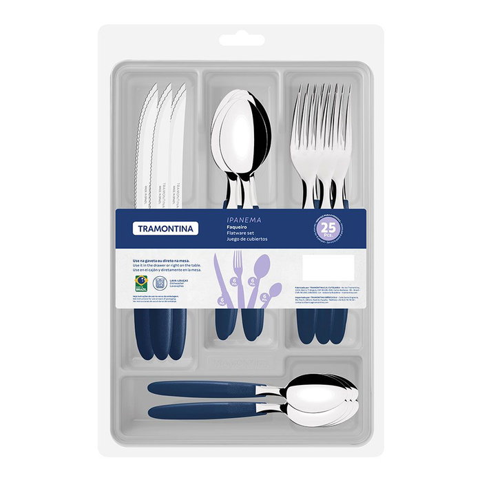 Tramontina Cubertería 25 piezas Ipanema Acero Inoxidable Mango Azul