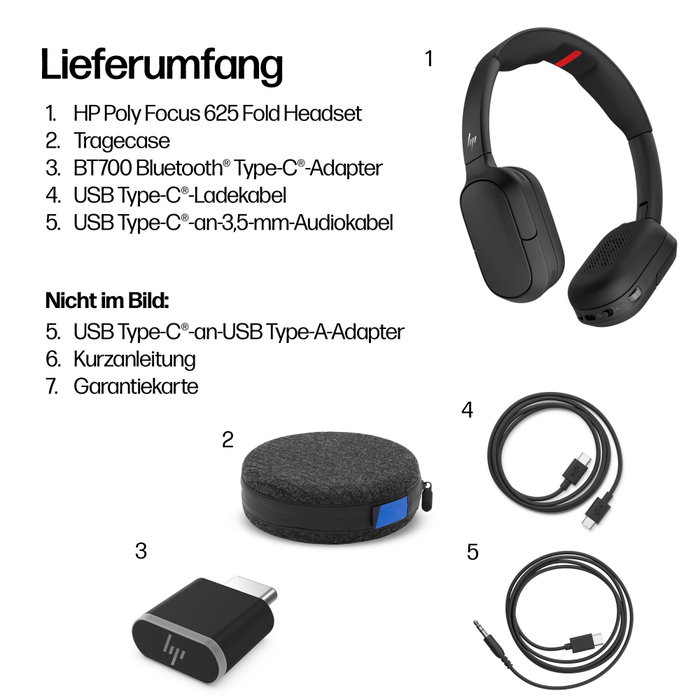 Plantronics/Poly HP Poly Focus 625 Headset con base de carga inalámbrica, Negro