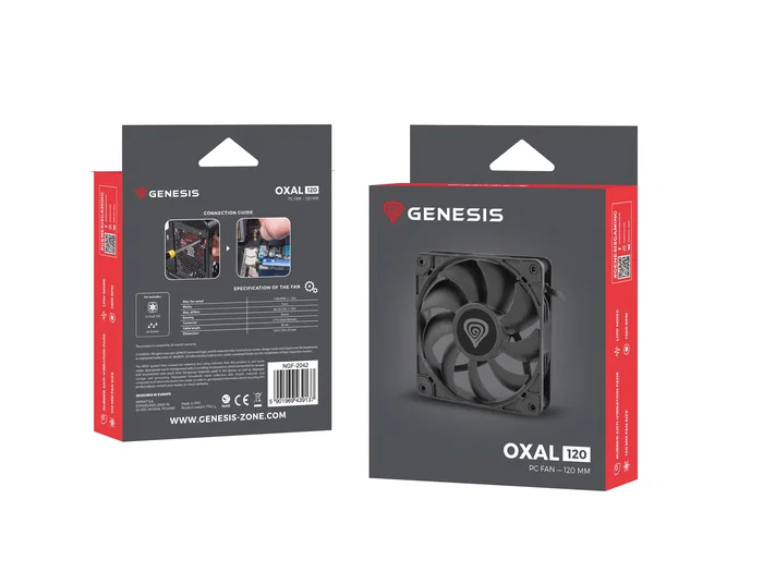 GENESIS Oxal 120 Ventilador para Caja de PC 120 mm, 1300 RPM, 46.1 CFM, 22.1 dB, 3 Pines, Negro, 1 Unidad