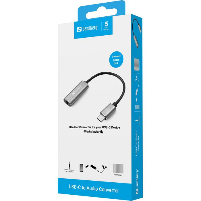 Sandberg Adaptador de Audio USB-C a MiniJack 3.5mm Soporta Audio y Micrófono para Dispositivos USB-C Sandberg Adaptador de Audio USB-C a MiniJack 3.5mm Soporta Audio y Micrófono para Dispositivos USB-C
