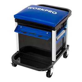 Workpro Taburete de Taller con Cajones, Ruedas con Freno, Asiento Acolchado, Capacidad 150 kg, 46x36x52 cm