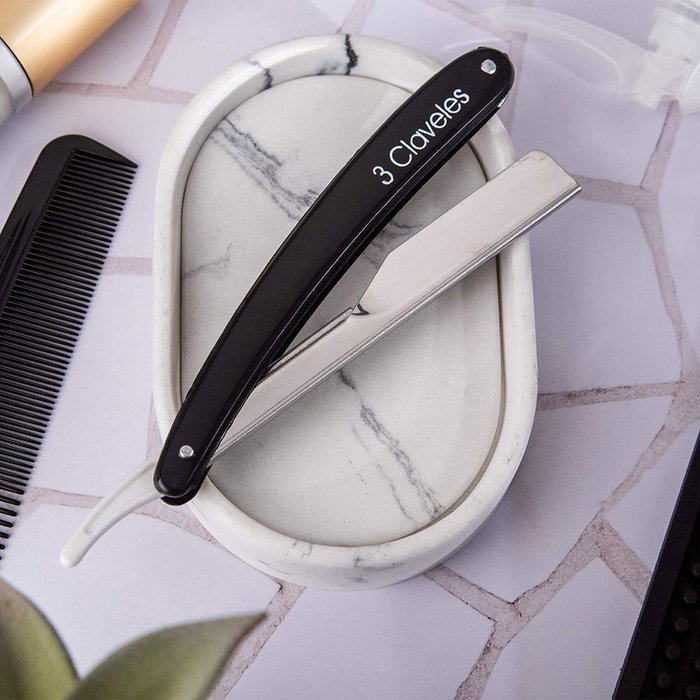 Tres Claveles Navaja de Peluquero de 24 cm con Hoja Intercambiable Negra