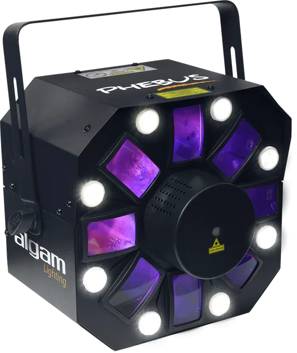 ALGAMLIGHT Proyector Híbrido LED Láser Multifunción con 8 Cabezas Rotativas, Efectos Derby, Estroboscópico, Musical y DMX, 66W