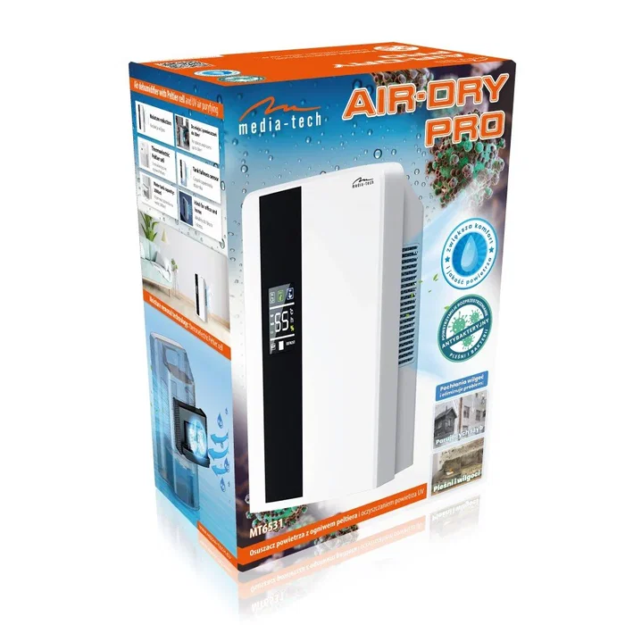 Media-Tech Deshumidificador Air-Dry Pro MT6531 Smart, 0.6 L/24h, Blanco, 65W, para Habitaciones hasta 30 m², con Depósito 2L y Pantalla LED