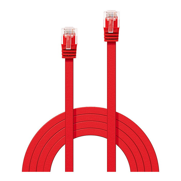 LINDY 47511 Cable de Red Patch Cord Cat6 Ethernet UTP Plano Rojo 1 m, Conectores RJ-45 Macho, 250 MHz, 10/100Base-T(X), AWG 32, RoHS