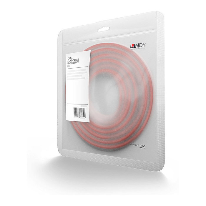 LINDY 47511 Cable de Red Patch Cord Cat6 Ethernet UTP Plano Rojo 1 m, Conectores RJ-45 Macho, 250 MHz, 10/100Base-T(X), AWG 32, RoHS