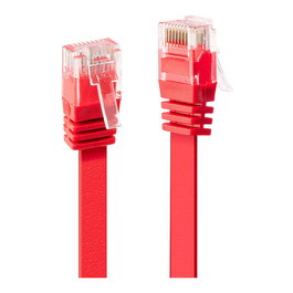 LINDY 47511 Cable de Red Patch Cord Cat6 Ethernet UTP Plano Rojo 1 m, Conectores RJ-45 Macho, 250 MHz, 10/100Base-T(X), AWG 32, RoHS