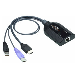 ATEN Adaptador KVM HDMI USB con Virtual Media y Smart Card, Desembebedor de Audio, Puertos: HDMI, USB, RJ-45, Color Negro/Metálico/Púrpura