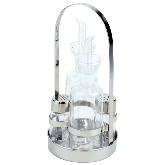 1946 Convoy Colección Easy Set de 4 Piezas para Aceite, Vinagre, Sal y Pimienta con Soporte en Acero Inoxidable y Cristal