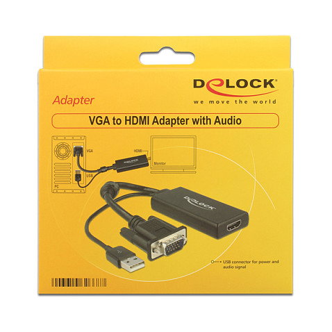 DeLOCK Adaptador VGA a HDMI con Audio y USB 2.0, 0,25 m, Negro DeLOCK Adaptador VGA a HDMI con Audio y USB 2.0, 0,25 m, Negro