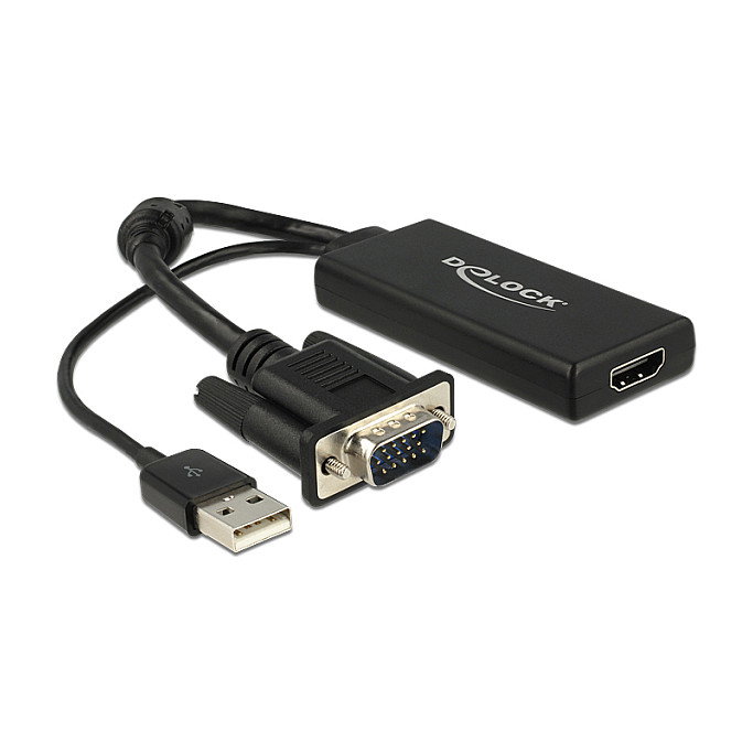 DeLOCK Adaptador VGA a HDMI con Audio y USB 2.0, 0,25 m, Negro DeLOCK Adaptador VGA a HDMI con Audio y USB 2.0, 0,25 m, Negro