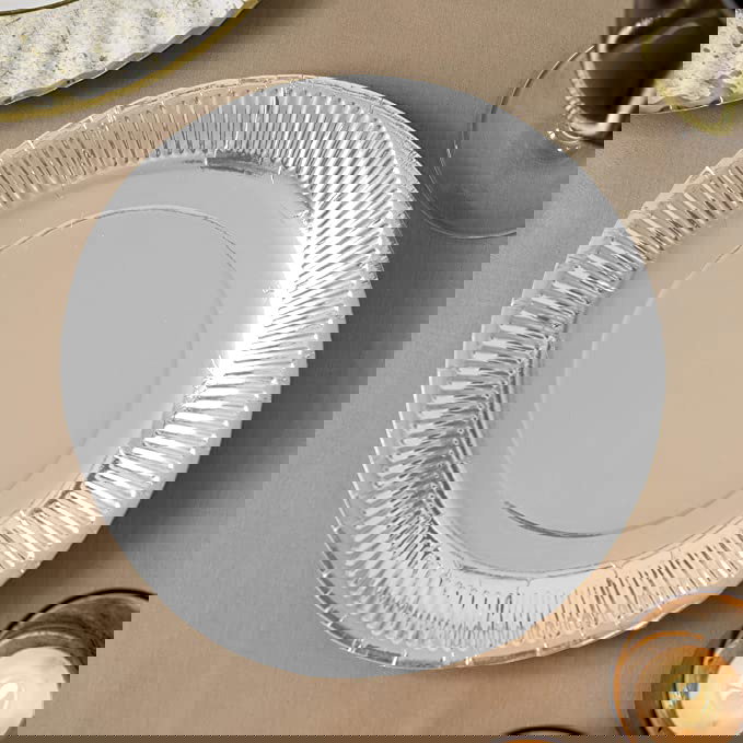 Algon Set de 12 Platos de Cartón Redondos Color Plata 18 cm (18 Unidades)