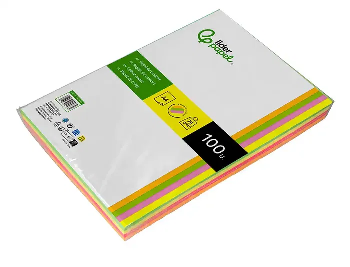 Liderpapel Papel Color DIN A4 75 gr Neón, 4 Colores Surtidos, Paquete 100 Hojas Liderpapel Papel Color DIN A4 75 gr Neón, 4 Colores Surtidos, Paquete 100 Hojas