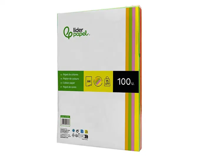 Liderpapel Papel Color DIN A4 75 gr Neón, 4 Colores Surtidos, Paquete 100 Hojas Liderpapel Papel Color DIN A4 75 gr Neón, 4 Colores Surtidos, Paquete 100 Hojas