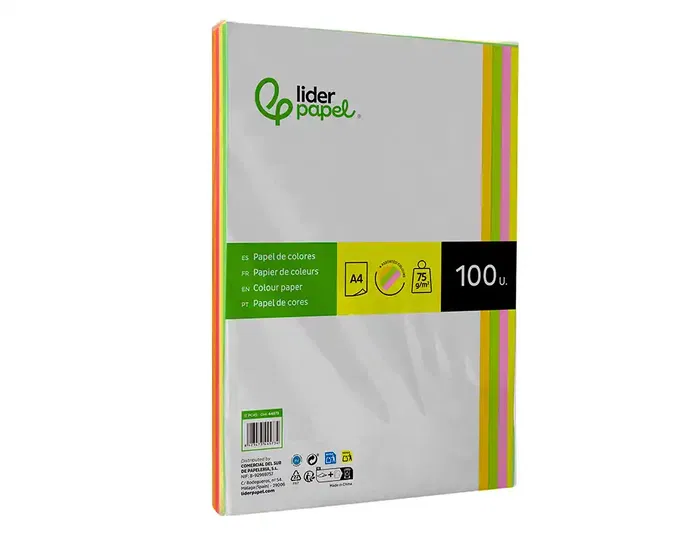 Liderpapel Papel Color DIN A4 75 gr Neón, 4 Colores Surtidos, Paquete 100 Hojas Liderpapel Papel Color DIN A4 75 gr Neón, 4 Colores Surtidos, Paquete 100 Hojas