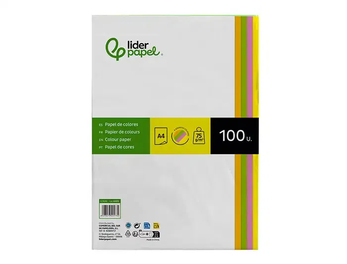 Liderpapel Papel Color DIN A4 75 gr Neón, 4 Colores Surtidos, Paquete 100 Hojas Liderpapel Papel Color DIN A4 75 gr Neón, 4 Colores Surtidos, Paquete 100 Hojas