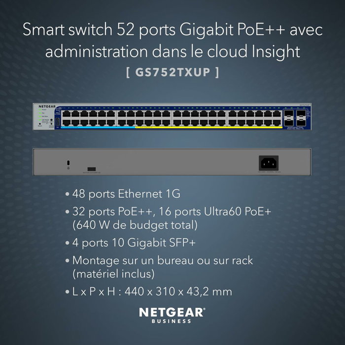 NETGEAR GS752TXUP Switch Gestionado 52 Puertos Gigabit PoE++ con 4 SFP+ 10G