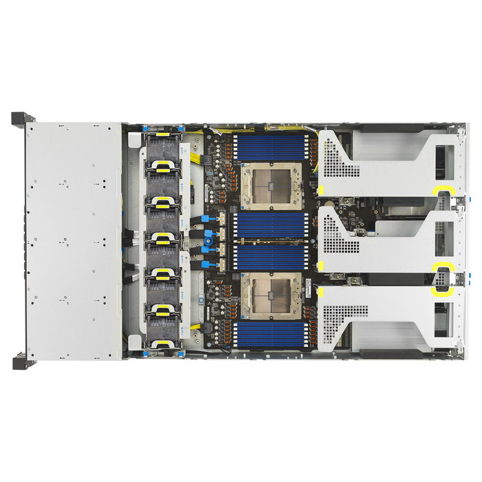 ASUS RS720A-E13-RS24 Barebone Server 2U, Socket SP5, Soporte 2x AMD EPYC, 24 DDR5 DIMM, 24 Bahías 2.5", Fuente 3200W Titanium