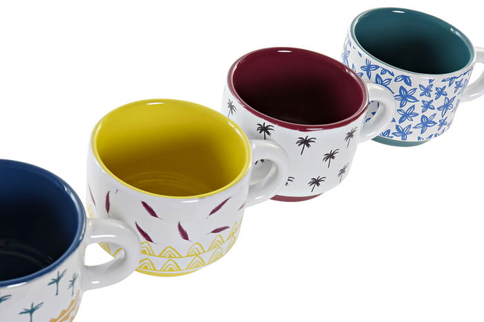 DKD Home Decor Mug Africa Gres Turquesa Azul 7.5 x 5 x 10 cm (12 Unidades)
