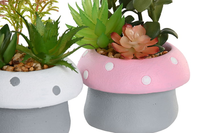 DKD Home Decor Planta Seta Cemento Pe Rosa Palo Azul Celeste Gris Blanco 9x11.5x9 cm