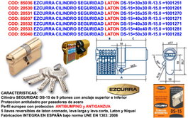 EZCURRA Cilindro de Seguridad Latón DS-15 40x30 R-15 Antibumping