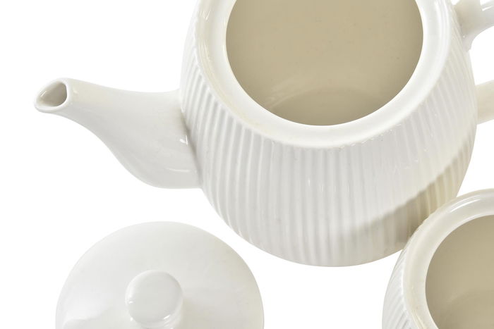 DKD Home Decor Tetera Set de 4 (2 Unidades) Porcelana Bambú Blanco Natural 20 x 7 x 26 cm