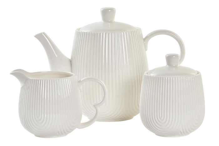 DKD Home Decor Tetera Set de 4 (2 Unidades) Porcelana Bambú Blanco Natural 20 x 7 x 26 cm