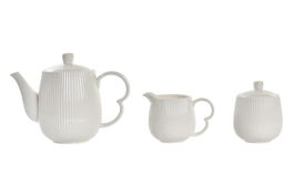 DKD Home Decor Tetera Set de 4 (2 Unidades) Porcelana Bambú Blanco Natural 20 x 7 x 26 cm