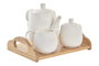 DKD Home Decor Set de 4 Teteras de Porcelana y Bambú Blanco
