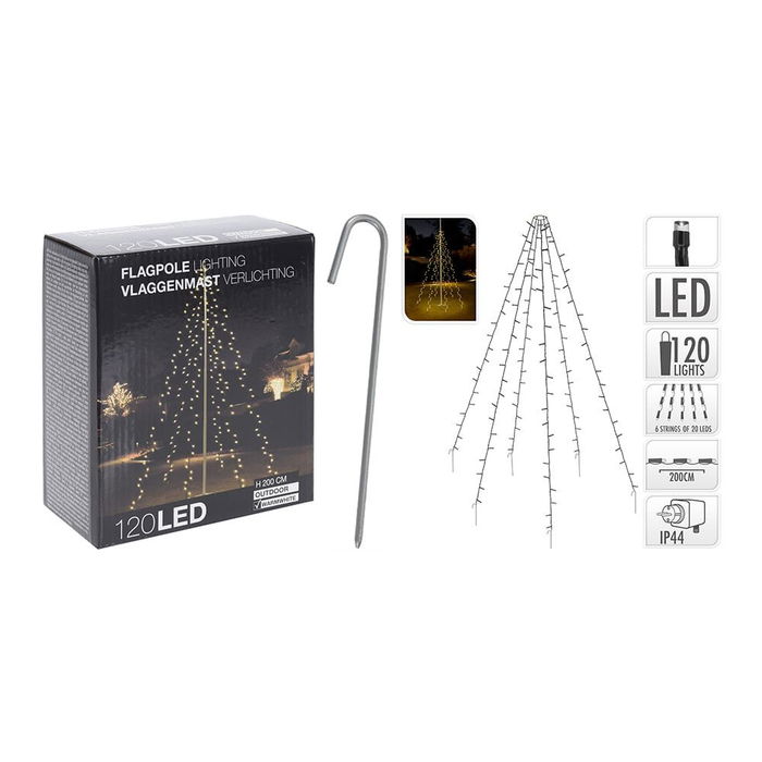 Cortina Exterior 120 Leds Blanco Cálido para Árboles 2m de Altura, Guirnalda IP44 Cortina Exterior 120 Leds Blanco Cálido para Árboles 2m de Altura, Guirnalda IP44