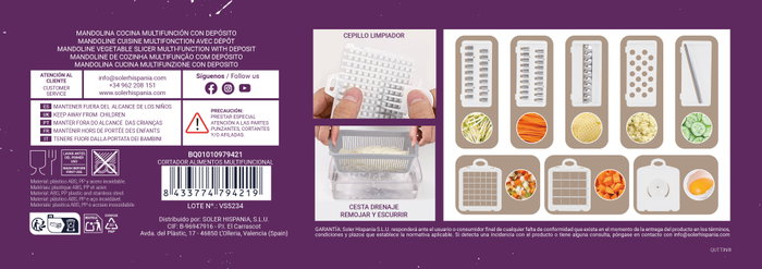 Inde Cortador de Alimentos Multifuncional Quttin - 33.2 cm Largo, 12.2 cm Ancho y Alto (12 Unidades)