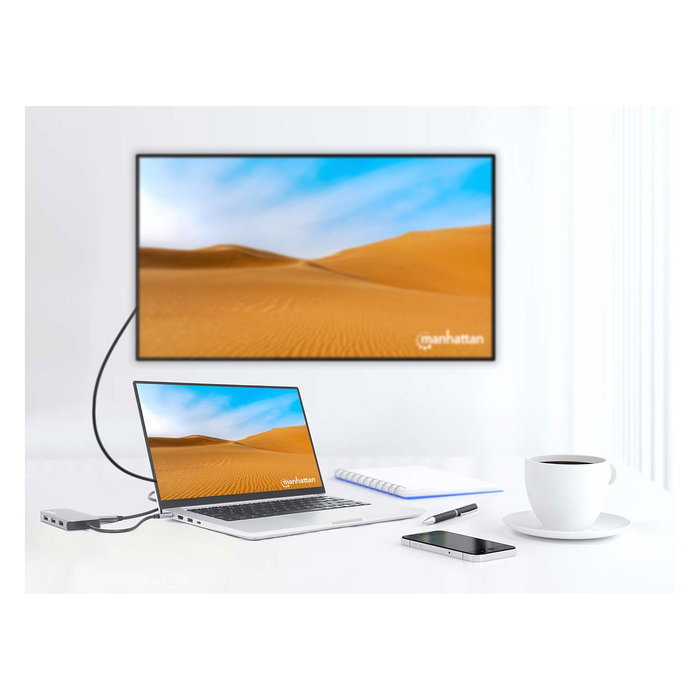 MANHATTAN Adaptador USB-C 8-in-1 Dockingstation con HDMI, RJ45 y 3xUSB-A MANHATTAN Adaptador USB-C 8-in-1 Dockingstation con HDMI, RJ45 y 3xUSB-A