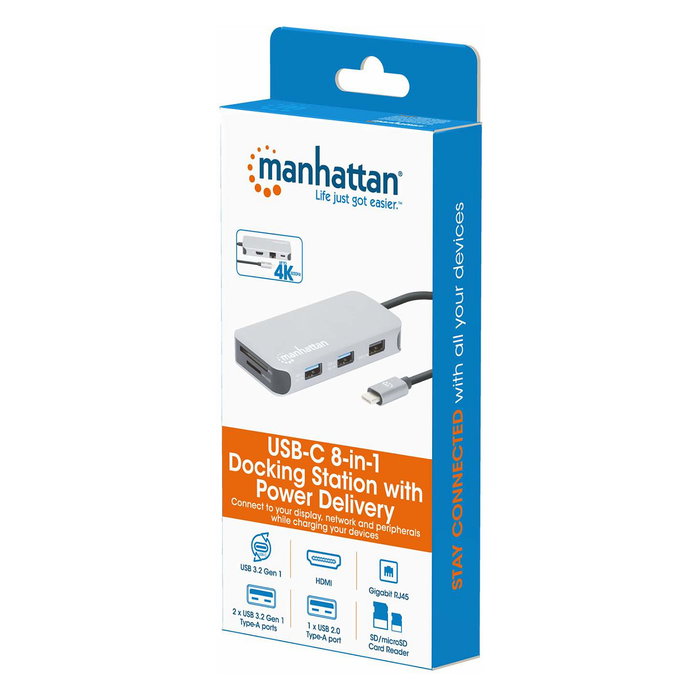 MANHATTAN Adaptador USB-C 8-in-1 Dockingstation con HDMI, RJ45 y 3xUSB-A MANHATTAN Adaptador USB-C 8-in-1 Dockingstation con HDMI, RJ45 y 3xUSB-A