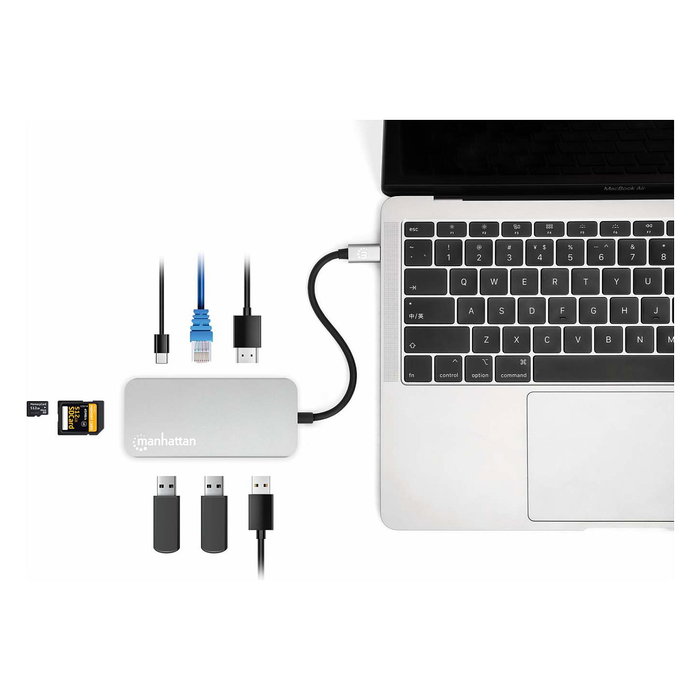 MANHATTAN Adaptador USB-C 8-in-1 Dockingstation con HDMI, RJ45 y 3xUSB-A MANHATTAN Adaptador USB-C 8-in-1 Dockingstation con HDMI, RJ45 y 3xUSB-A