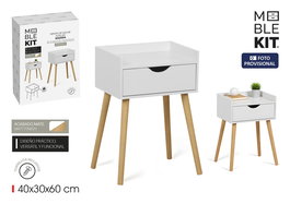 Inde Mesita de Noche Auxiliar con Cajón, Madera Blanca, 31.7 cm Largo x 43.5 cm Alto x 11 cm Ancho (2 Unidades)