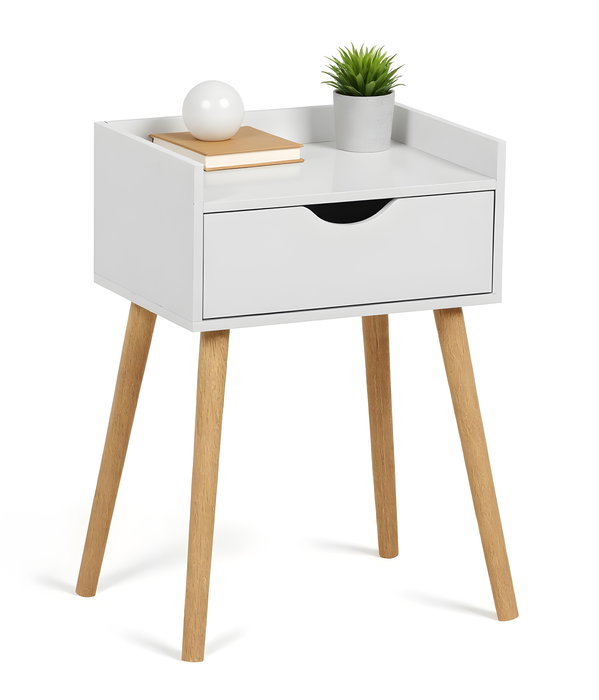 Inde Mesita de Noche Auxiliar con Cajón, Madera Blanca, 31.7 cm Largo x 43.5 cm Alto x 11 cm Ancho (2 Unidades)