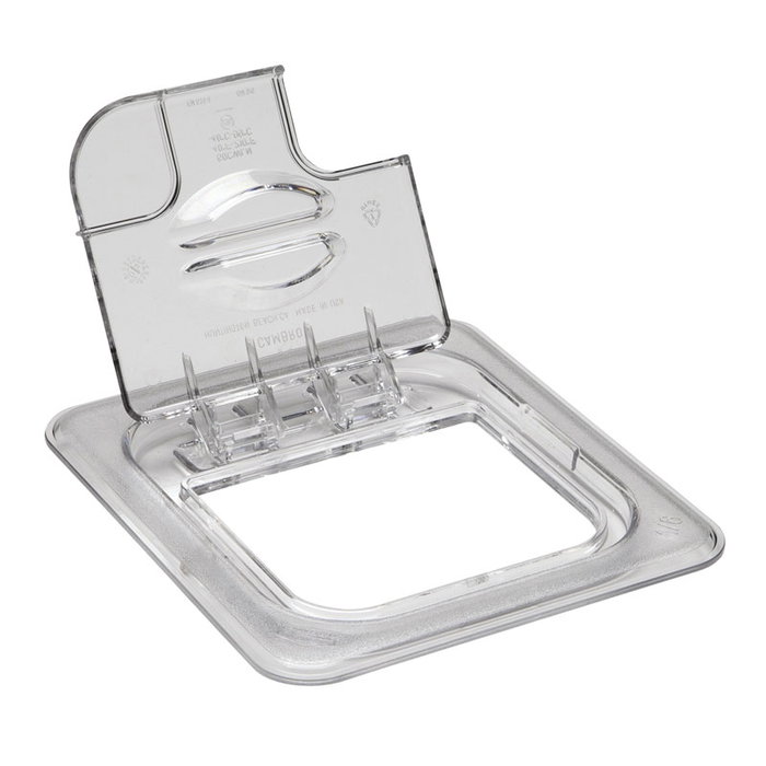 CAMBRO 60CWLN-135 - Tapa FlipLid con muesca GN 1/6 - 16,2 x 17,6 x 2,2 cm - (No incluye cubeta) - Transparente - Venta 1 unidad. CAMBRO 60CWLN-135 - Tapa FlipLid con muesca GN 1/6 - 16,2 x 17,6 x 2,2 cm - (No incluye cubeta) - Transparente - Venta 1 unidad.