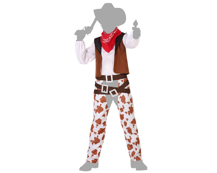 Disfraz Vaquero Sheriff Infantil Unisex 7-9 Años, 5 Piezas (Pantalón, Chaqueta, Camisa, Cinturón, Pañuelo) Temática Lejano Oeste
