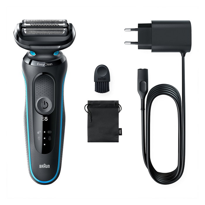 Braun 51-M1000s Máquina de Afeitar Eléctrica Series 5 con AutoSense, Cabezal de 3 Láminas Flexible, Uso Húmedo/Seco, Batería de Litio Recargable, Color Negro/Azul