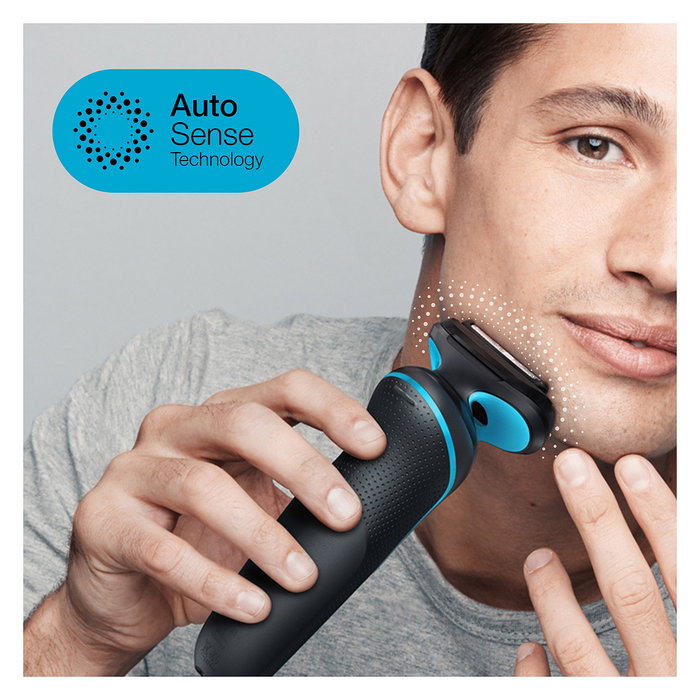 Braun 51-M1000s Máquina de Afeitar Eléctrica Series 5 con AutoSense, Cabezal de 3 Láminas Flexible, Uso Húmedo/Seco, Batería de Litio Recargable, Color Negro/Azul