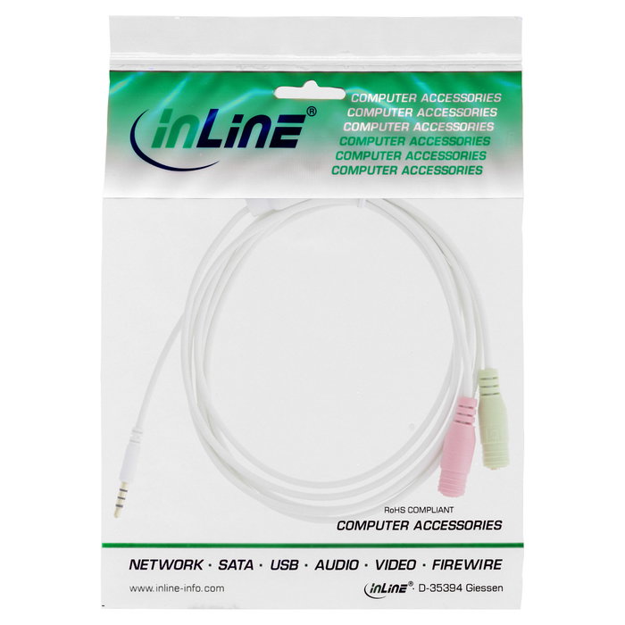 InLine 99301W Cable adaptador de auriculares 3,5 mm a 2x3,5 mm Blanco 1 m