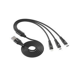 Qcharx Cable Triple Napoli USB A a Lightning, Micro USB y Tipo C 3 en 1 para Carga y Sincronización de Datos 3.5A, Longitud 1.2m, Aleación de Aluminio