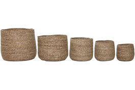 DKD Home Decor Set de 5 Maceteros de Fibra Trenzada Natural