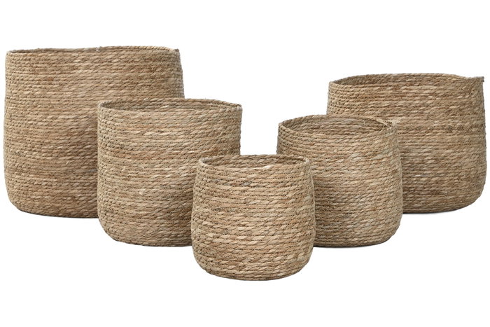 DKD Home Decor Set de 5 Maceteros de Fibra Trenzada Natural